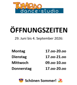 Sommer Öffnungszeiten im Tumbao Dance Studio