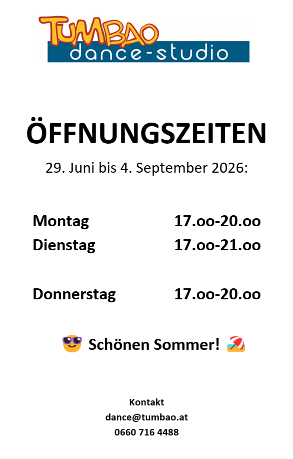 Tumbao Dance Studio Sommer Öffnungszeiten 2026